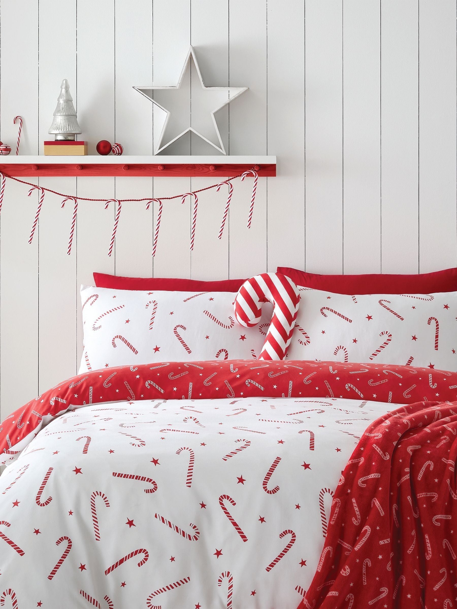 Catherine Lansfield White Christmas Candy Cane duvet cover set - British product