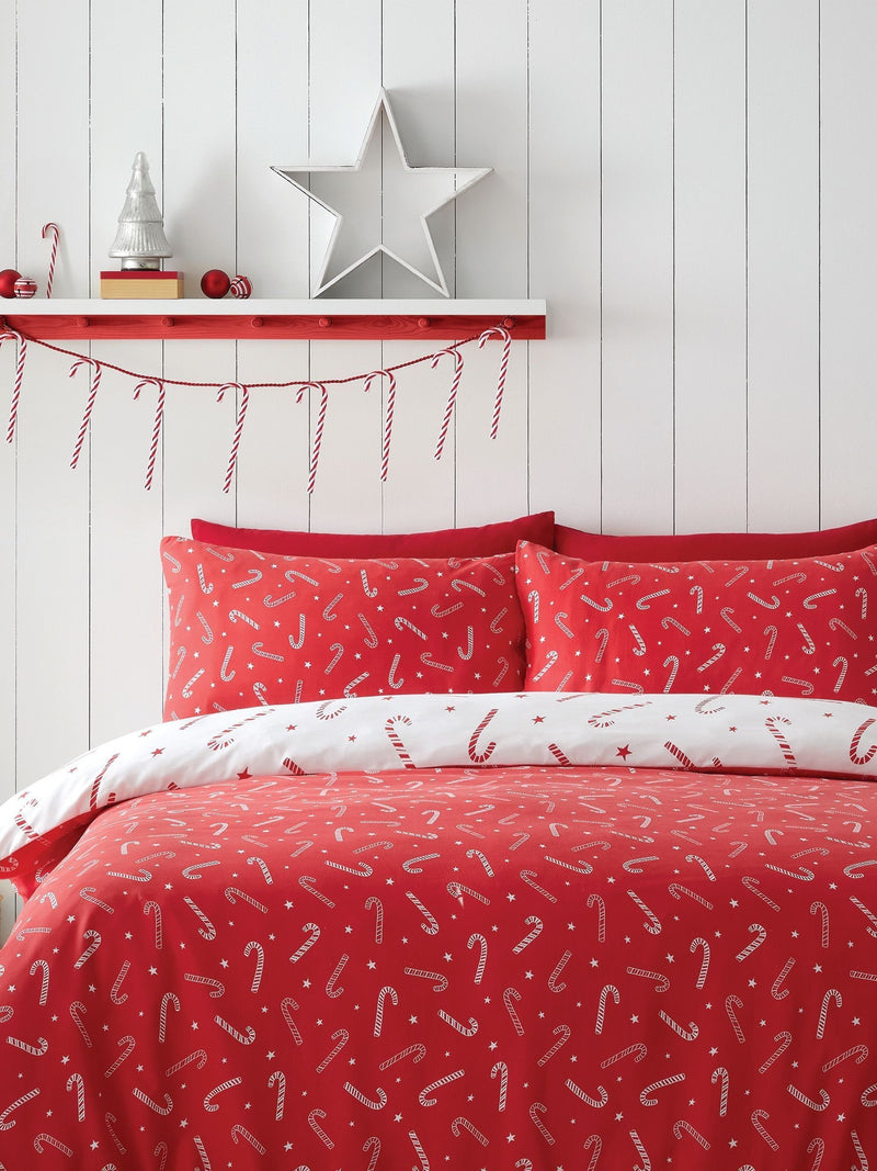 Catherine Lansfield White Christmas Candy Cane duvet cover set - British product