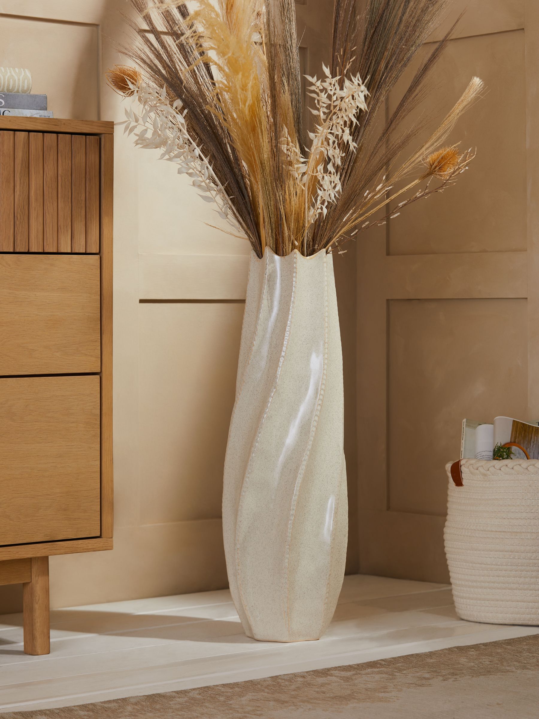 Ceramic Floor Vase with neutral reactive glaze, imported from the UK