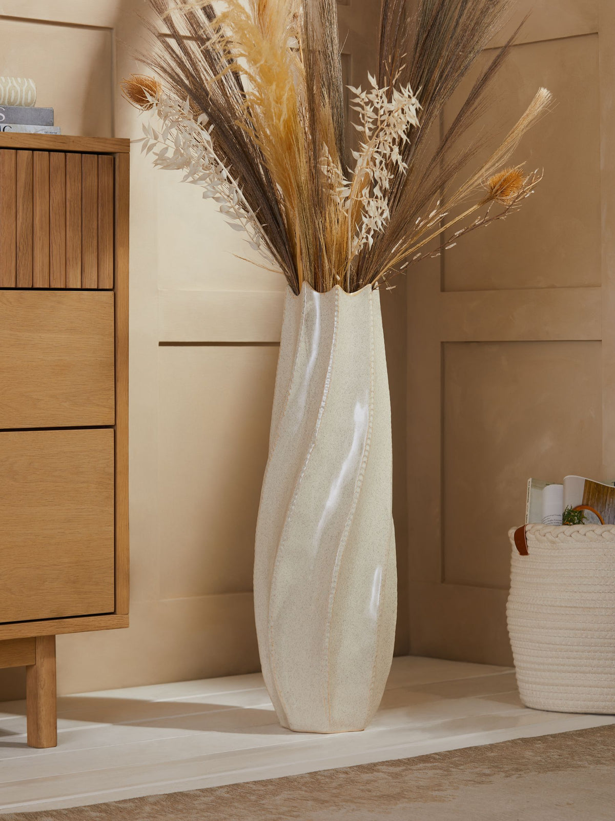 Ceramic Floor Vase with neutral reactive glaze, imported from the UK