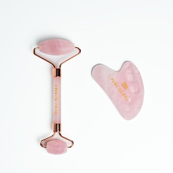 Pure Derma London rose quartz roller set, imported from the UK