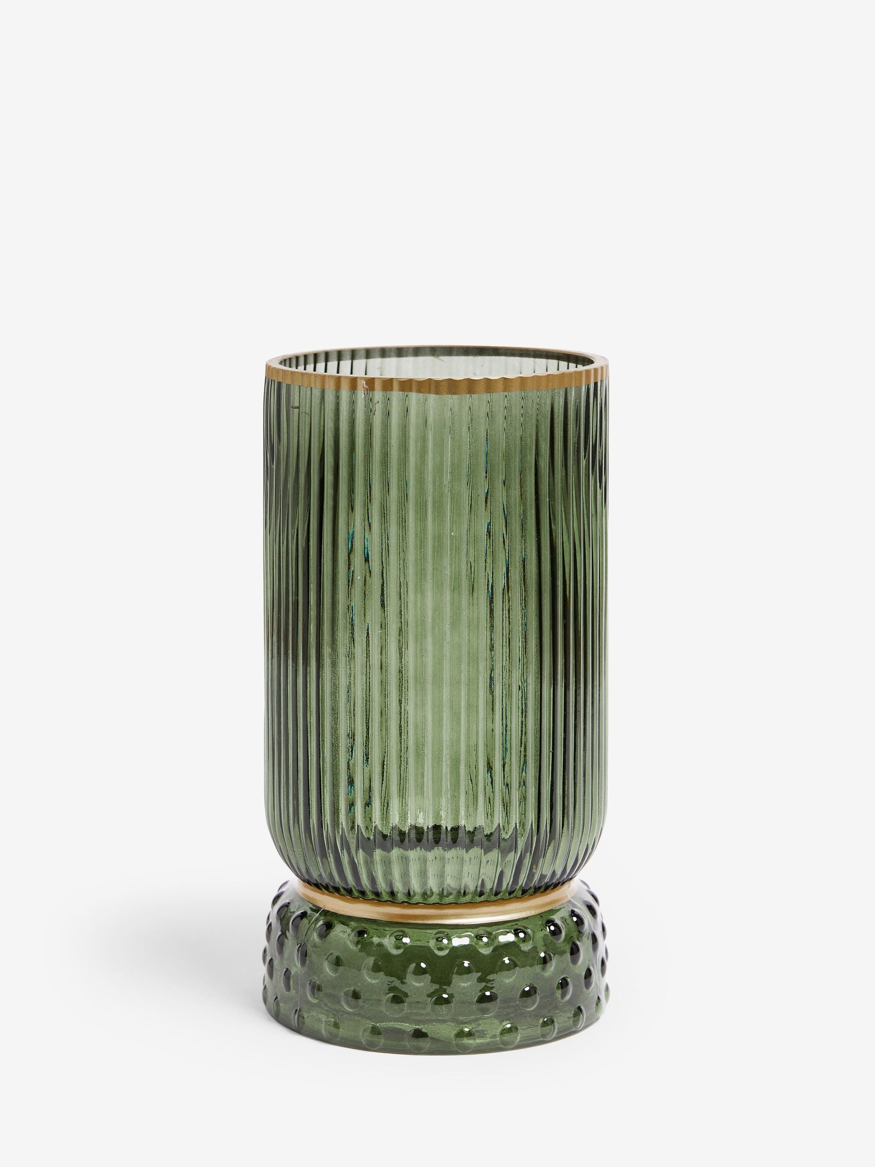 Green ribbed glass hurricane candle holder medium, UK version
