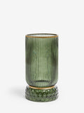 Green ribbed glass hurricane candle holder medium, UK version