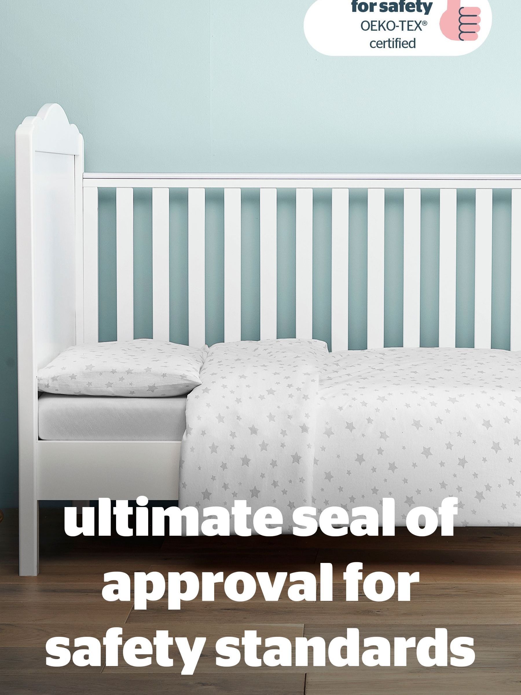 Silentnight Natural 100% Cotton Safe Nights Grey Star Cot Bed Duvet Set