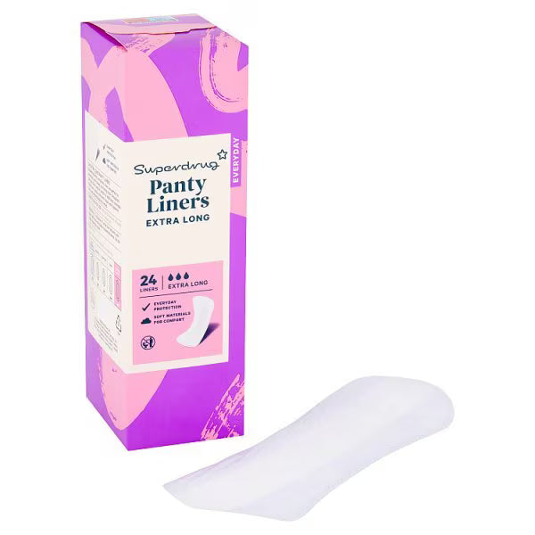 Superdrug extra long panty liners 24 count (British brand)