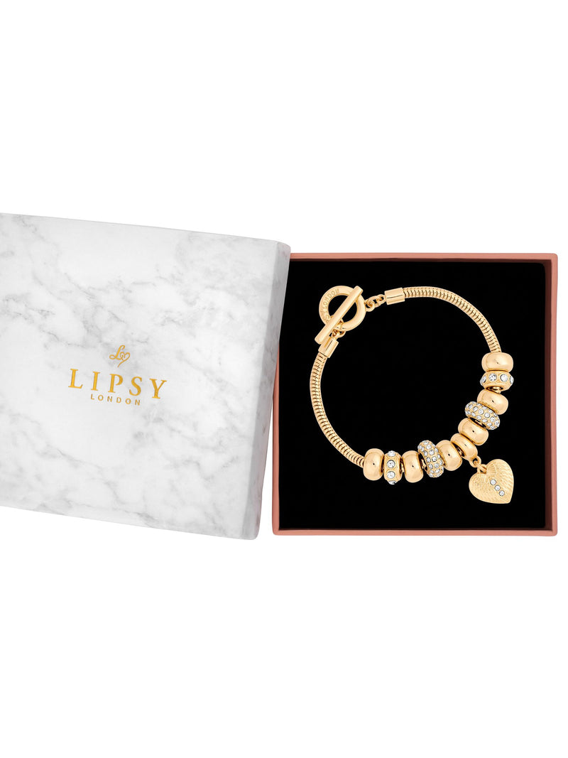 Gold Tone Coin Charm Bracelet with T-Bar Fastening and Gift Box