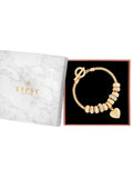 Gold Tone Coin Charm Bracelet with T-Bar Fastening and Gift Box