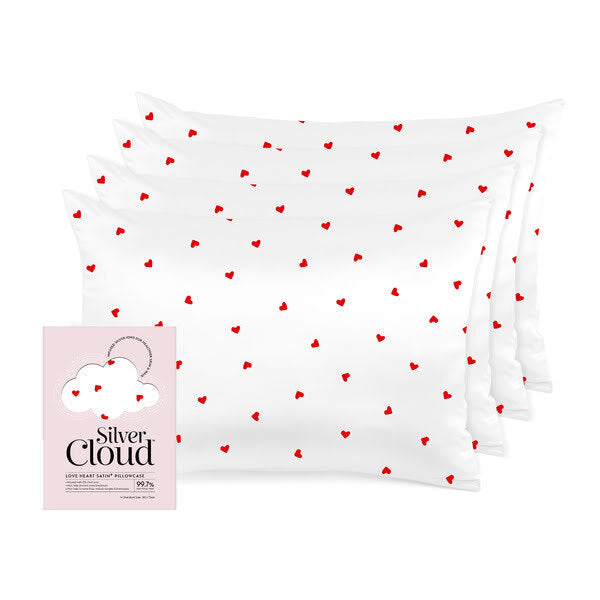 Silver Cloud satin pillowcase Heart Print 4 Pack (British brand)