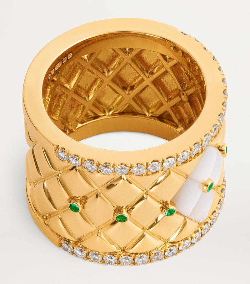 L'ATELIER NAWBAR Large Yellow Gold, Diamond, Emerald and Pearl Bond Street Ring (Size 53)