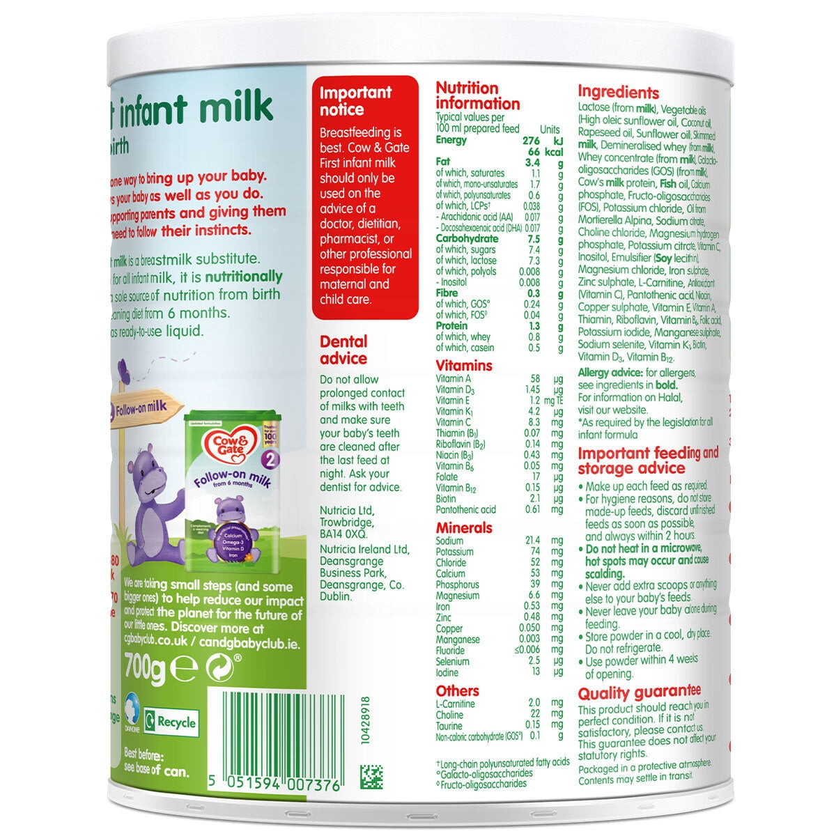 Cow & Gate 1 First Infant Milk Powder, 3 x 700g