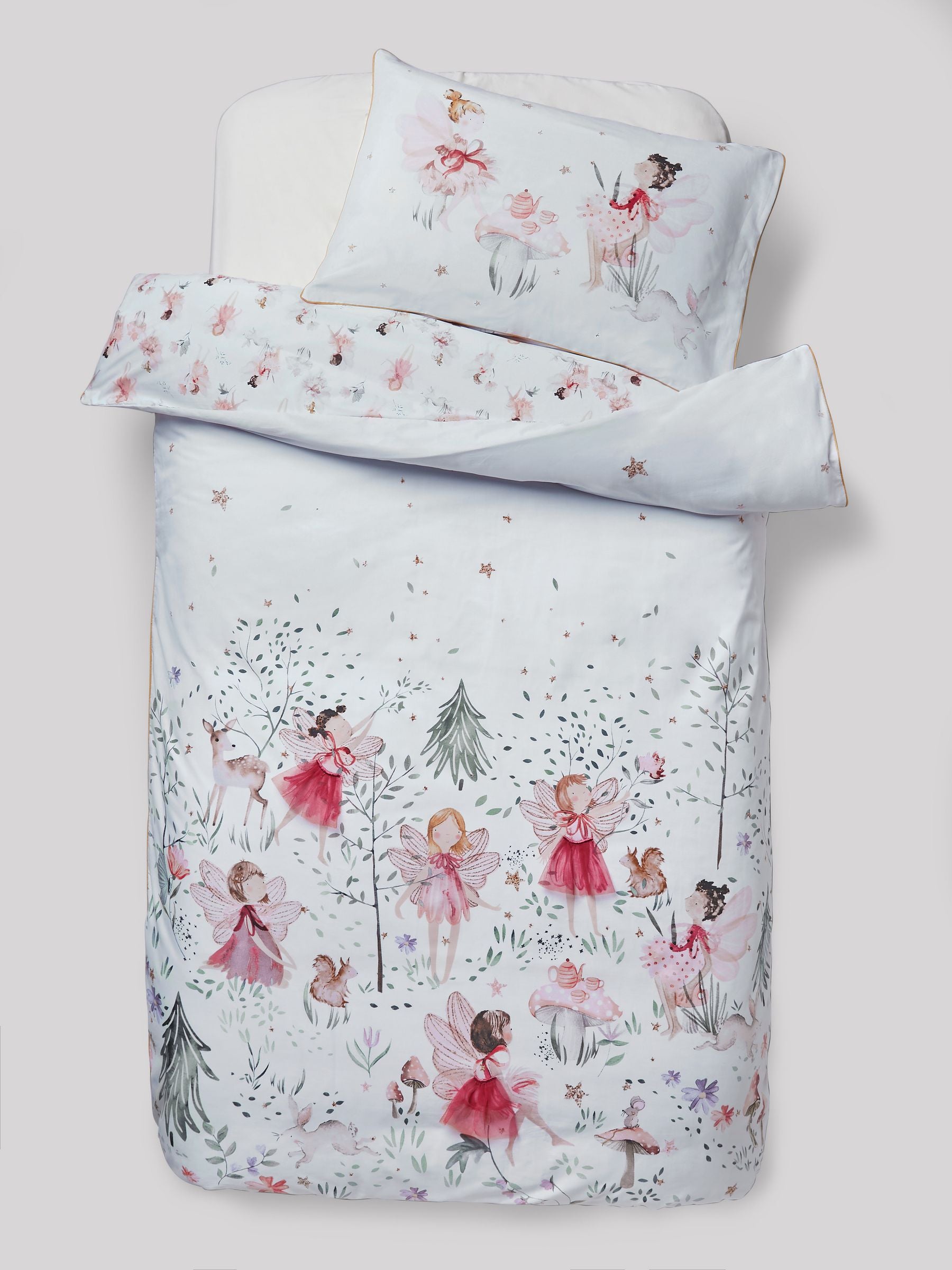 White Fairy Forest printed polycotton duvet cover and pillowcase set (British brand)