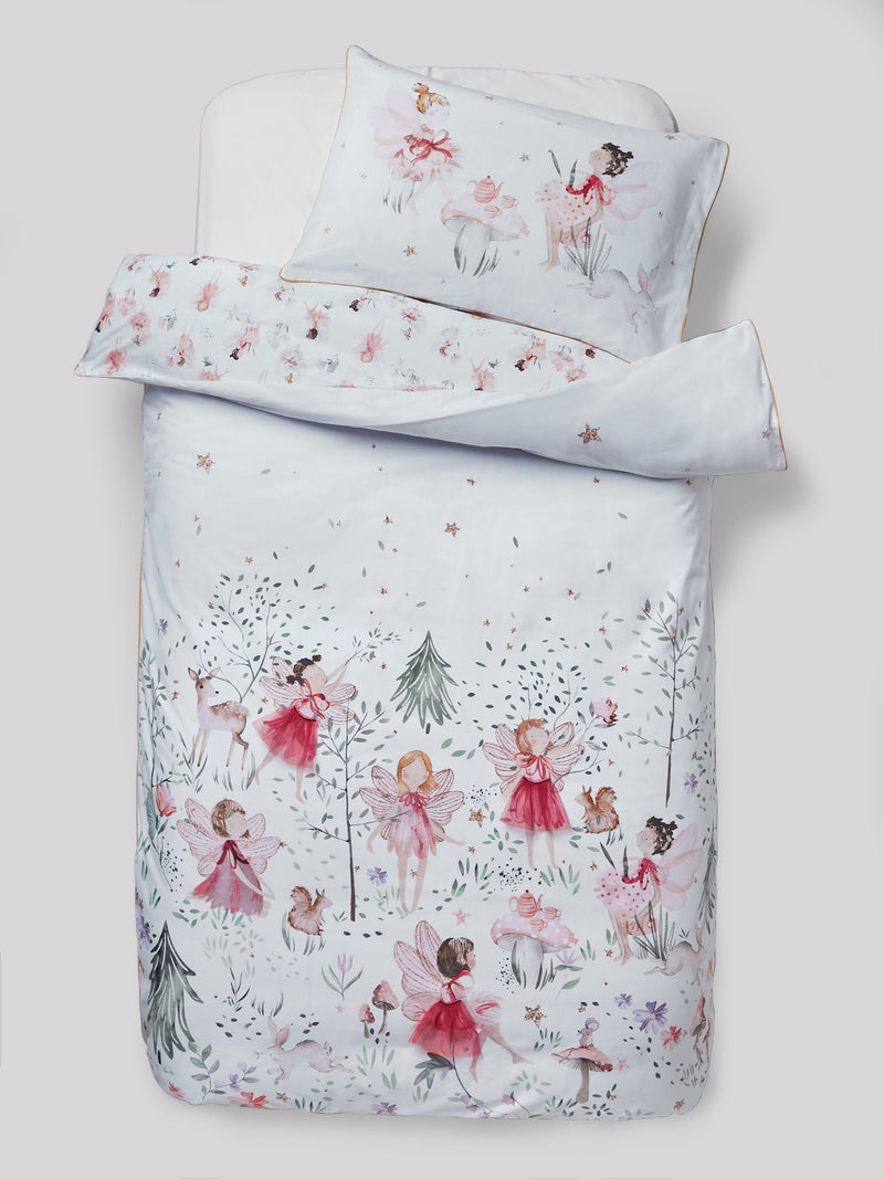 White Fairy Forest printed polycotton duvet cover and pillowcase set (British brand)