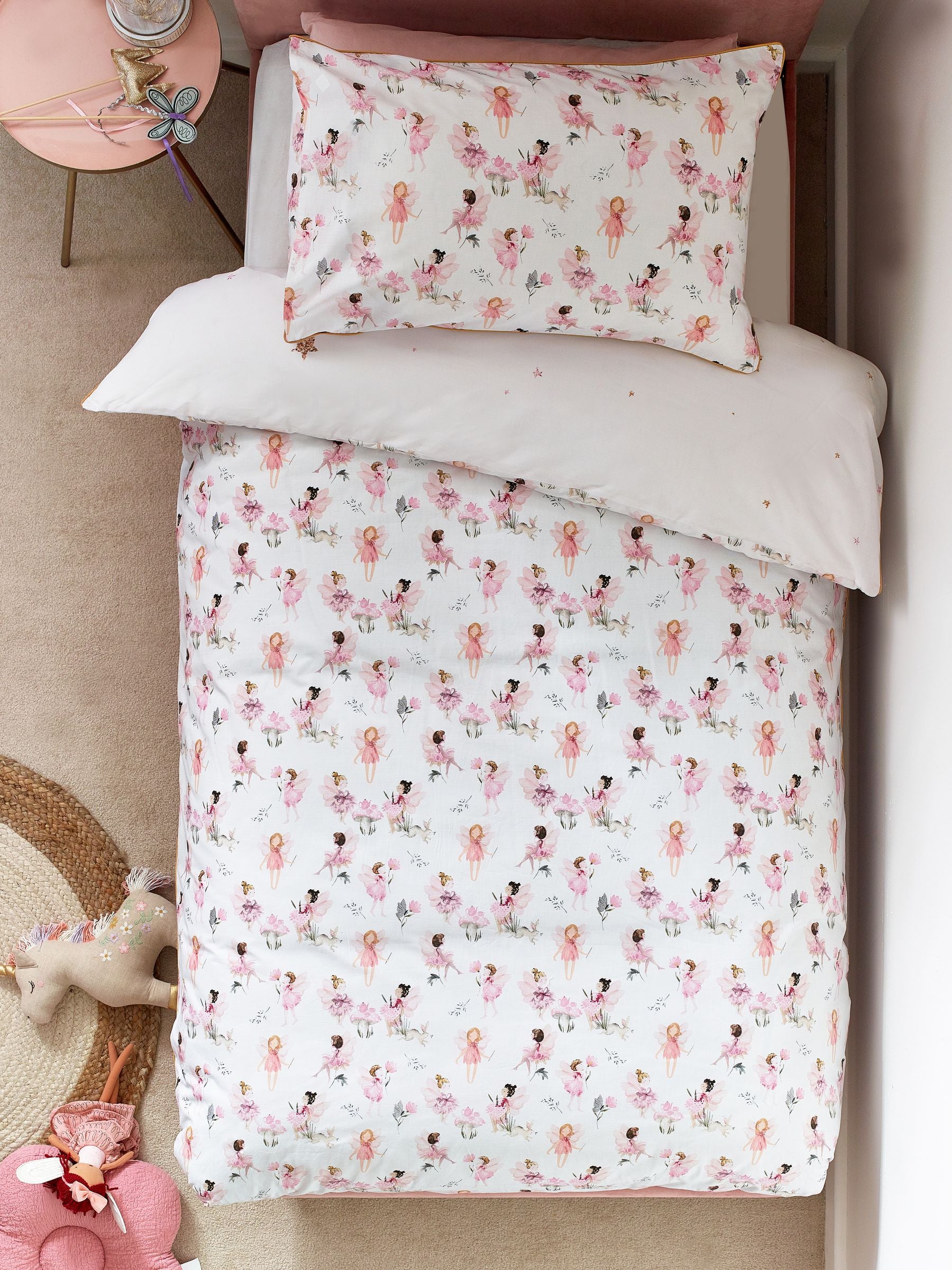 White Fairy Forest printed polycotton duvet cover and pillowcase set (British brand)