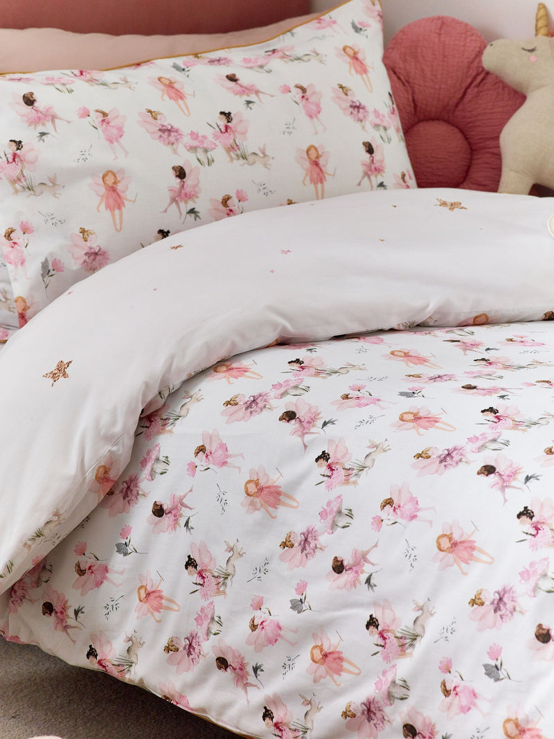 White Fairy Forest printed polycotton duvet cover and pillowcase set (British brand)