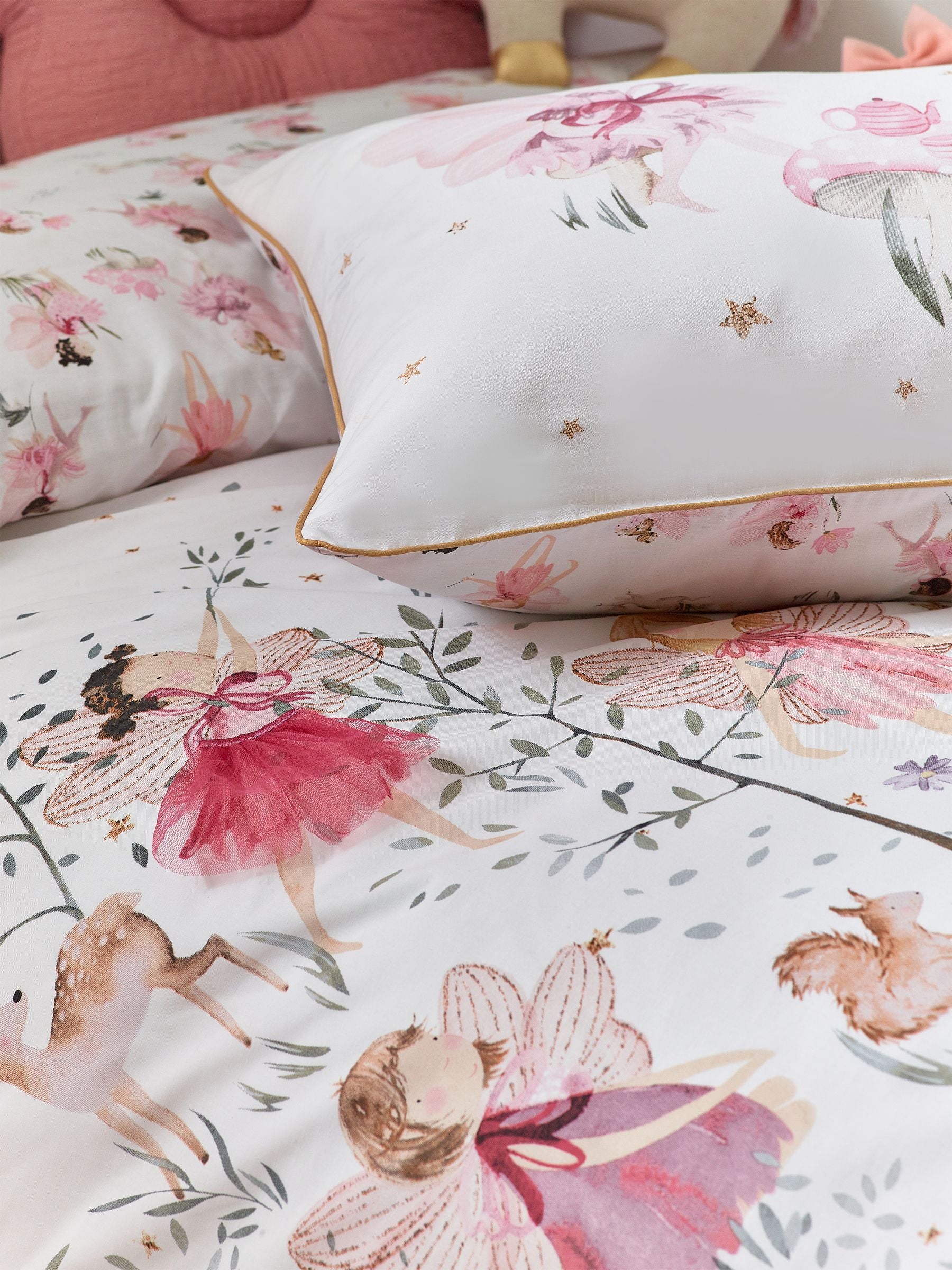 White Fairy Forest printed polycotton duvet cover and pillowcase set (British brand)