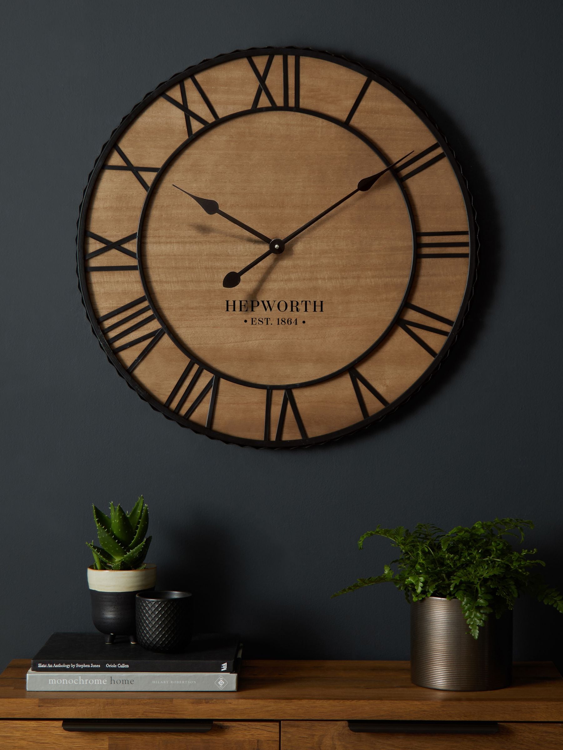 Bronx natural black wooden wall clock 60cm diameter, imported from the UK