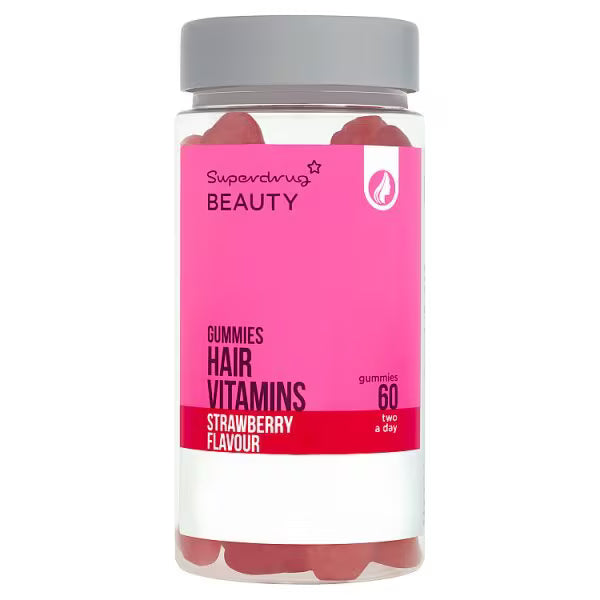 Superdrug strawberry hair gummy vitamins 60 count (British brand)