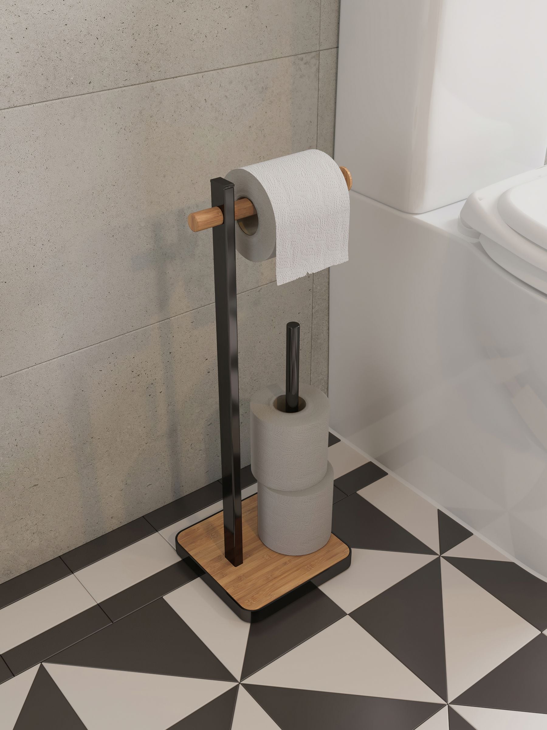 Croydex freestanding black toilet roll holder 61cm height - British product