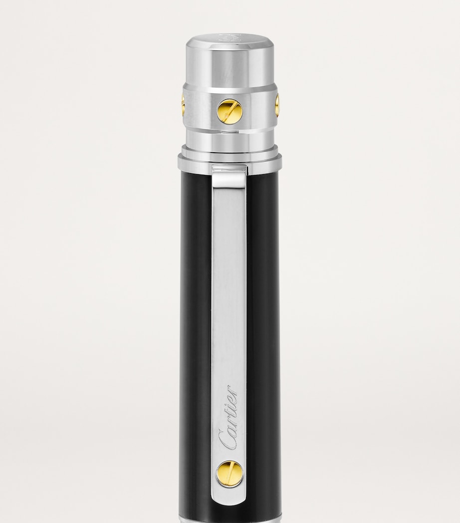 Cartier Santos de Cartier ballpoint pen with black composite and palladium accents, 14cm height - British product