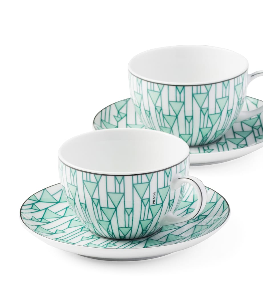 Prada Vienna teacup and saucer set with geometric print, set of 2, imported from the UK