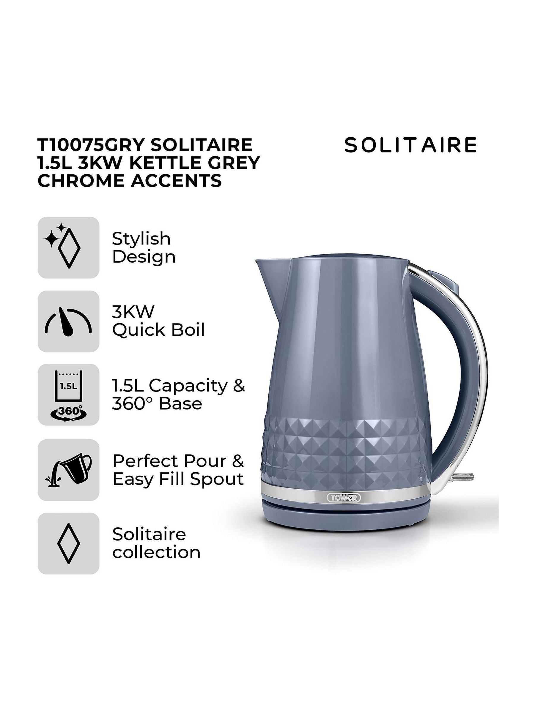 Tower Grey Solitaire 1.5L kettle (British brand)