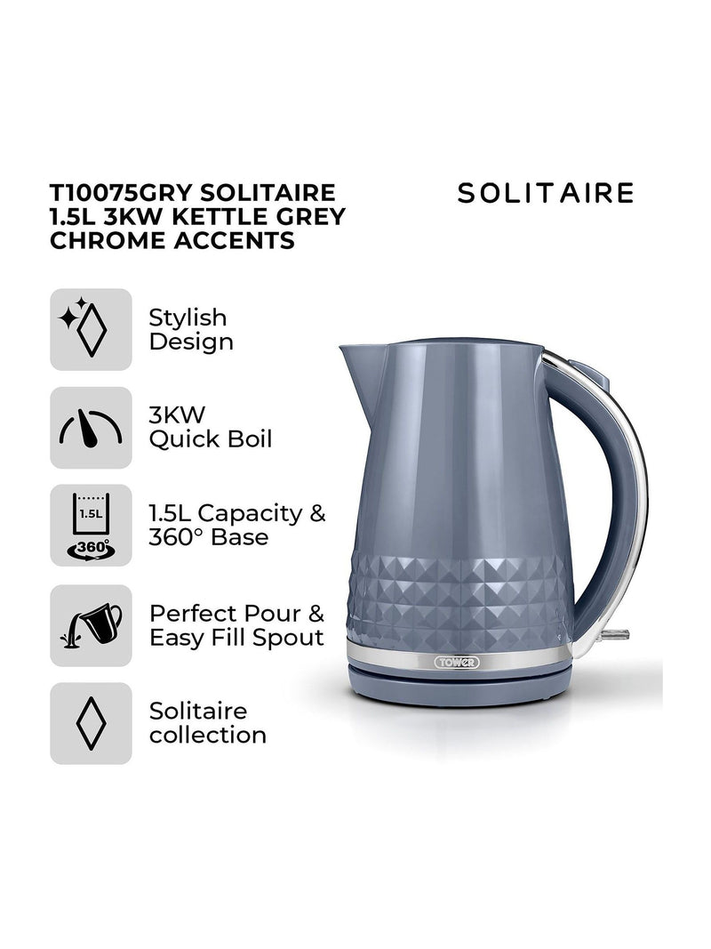 Tower Grey Solitaire 1.5L kettle (British brand)