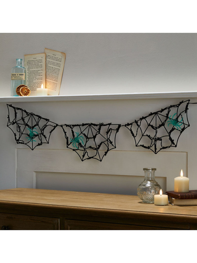 Lights4fun Black 90cm Spider Web Battery Operated Light