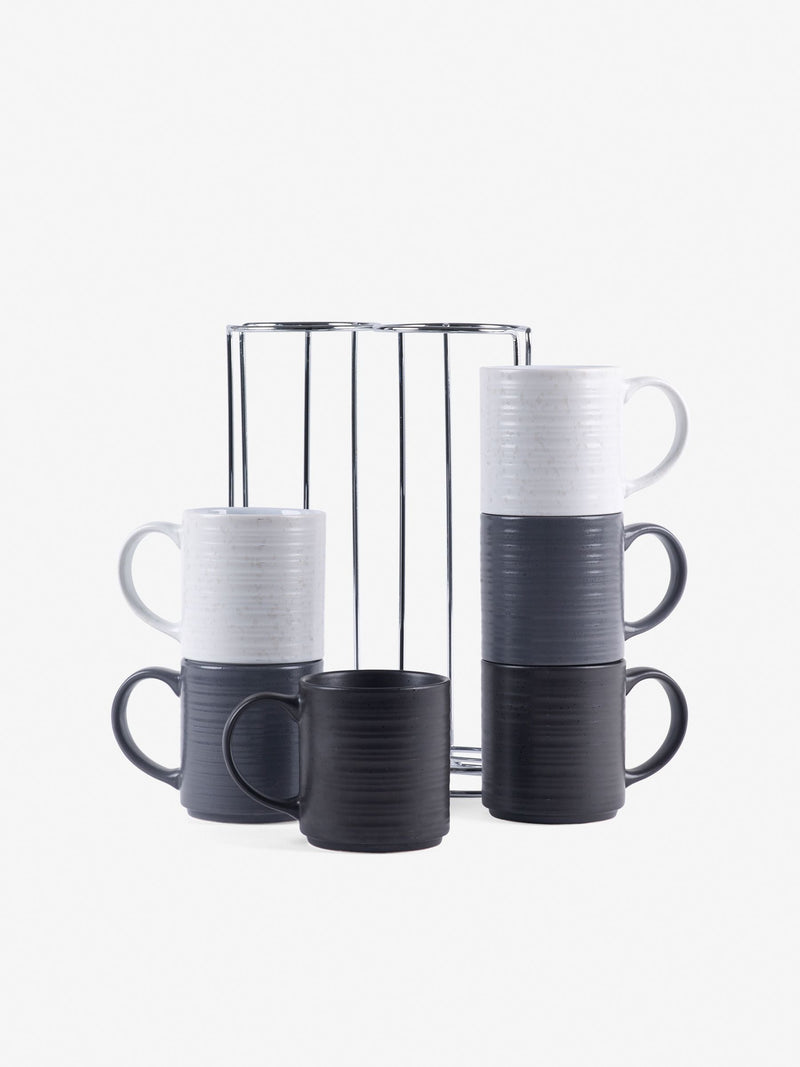 Set of 6 Monochrome Bronx Stacking Mugs