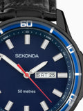 Sekonda Black Midnight 44mm Analogue Watch With Case And Leather Upper Strap With Dial