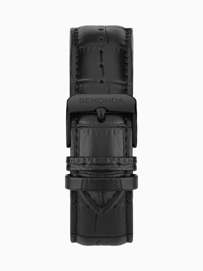 Sekonda Black Midnight 44mm Analogue Watch With Case And Leather Upper Strap With Dial