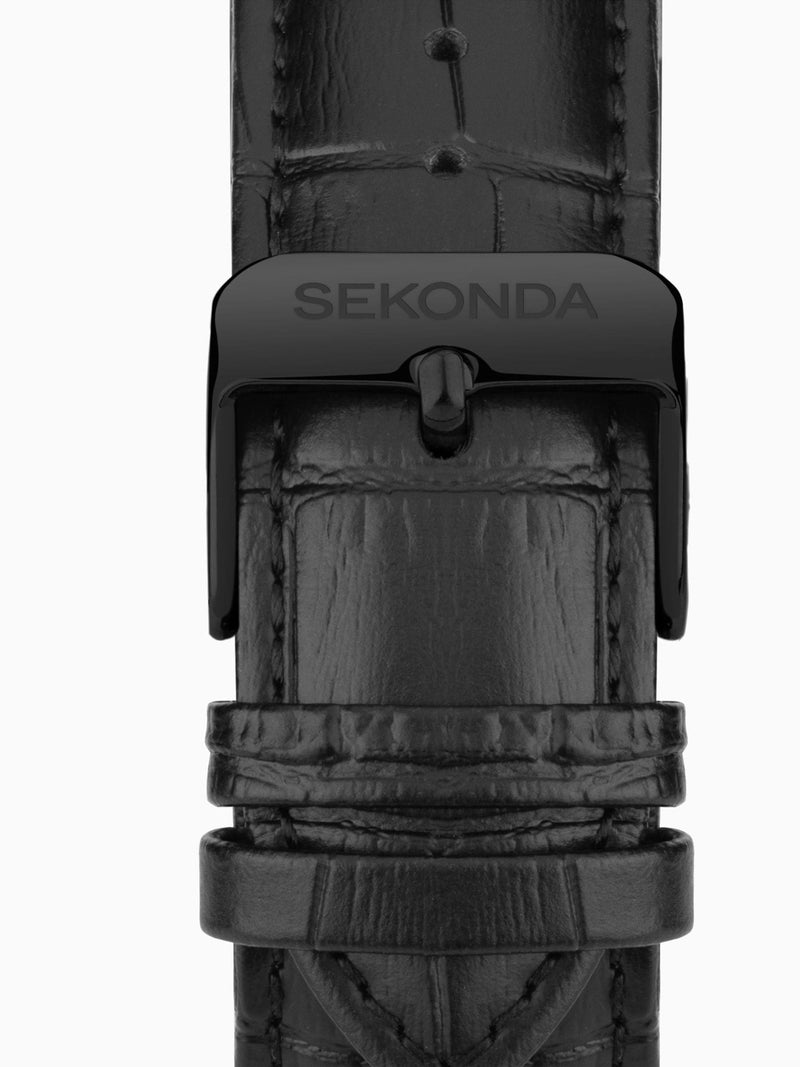 Sekonda Black Midnight 44mm Analogue Watch With Case And Leather Upper Strap With Dial
