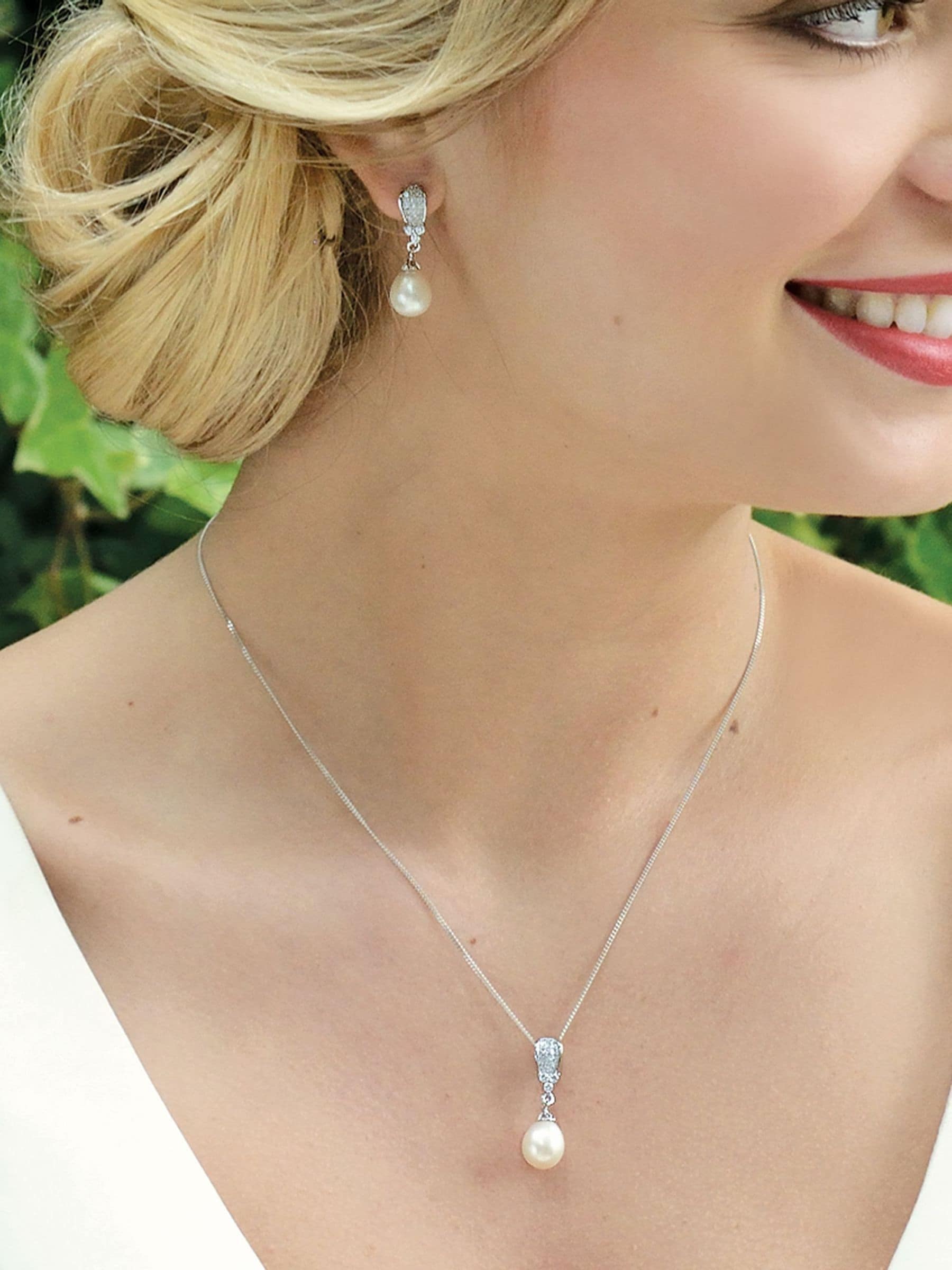 Ivory & Co Rhodium Serrano Pearl Drop Pendant necklace, UK version
