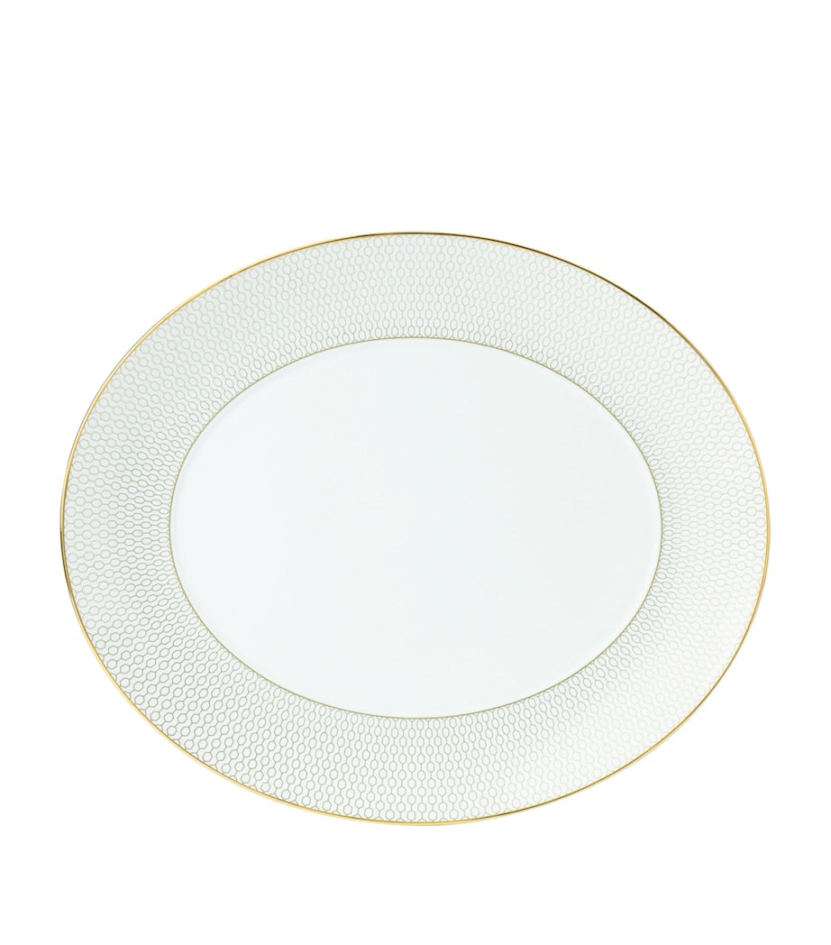 Wedgwood oval serving platter with white and gold honeycomb pattern 33cm (British brand)