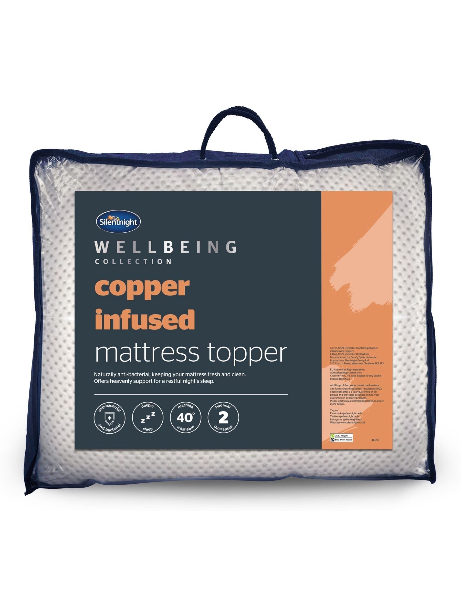 Silentnight White Wellbeing Copper mattress topper (British brand)
