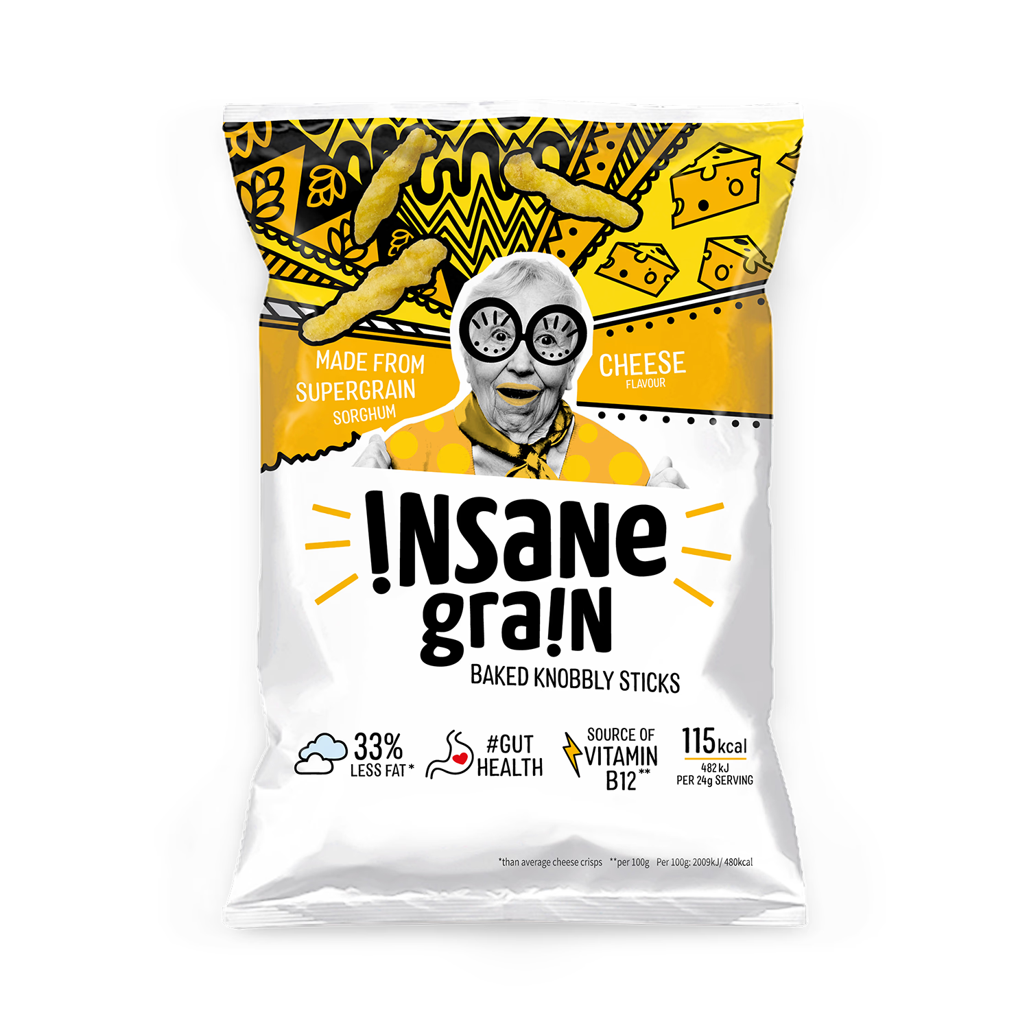 Insane Grain Cheese Baked Knobbly Sticks 24g