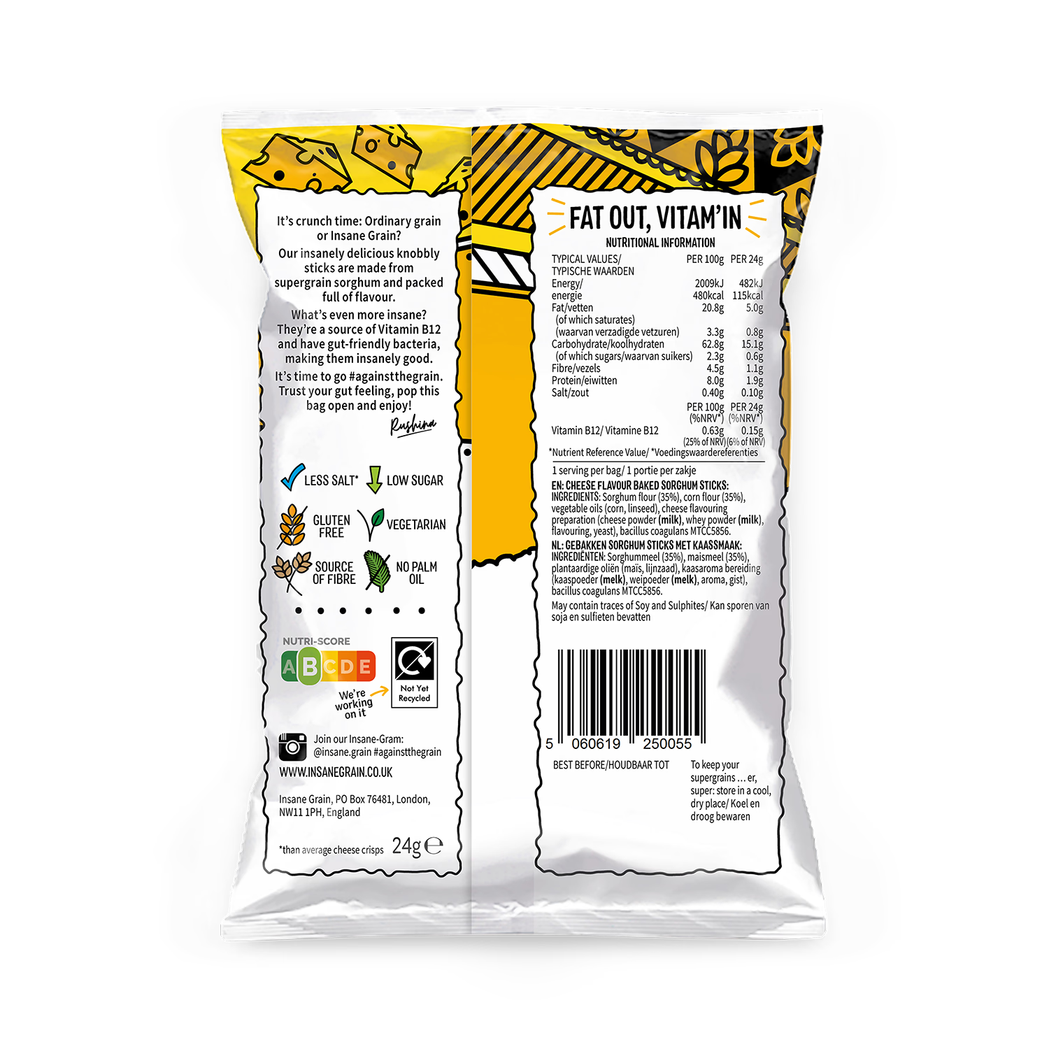 Insane Grain Cheese Baked Knobbly Sticks 24g