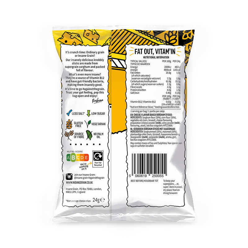Insane Grain Cheese Baked Knobbly Sticks 24g