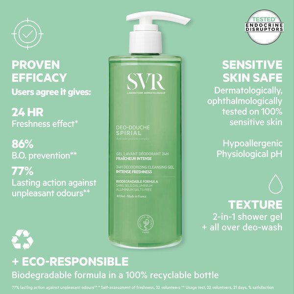 SVR Spirial deodorising shower gel 400ml (British brand)
