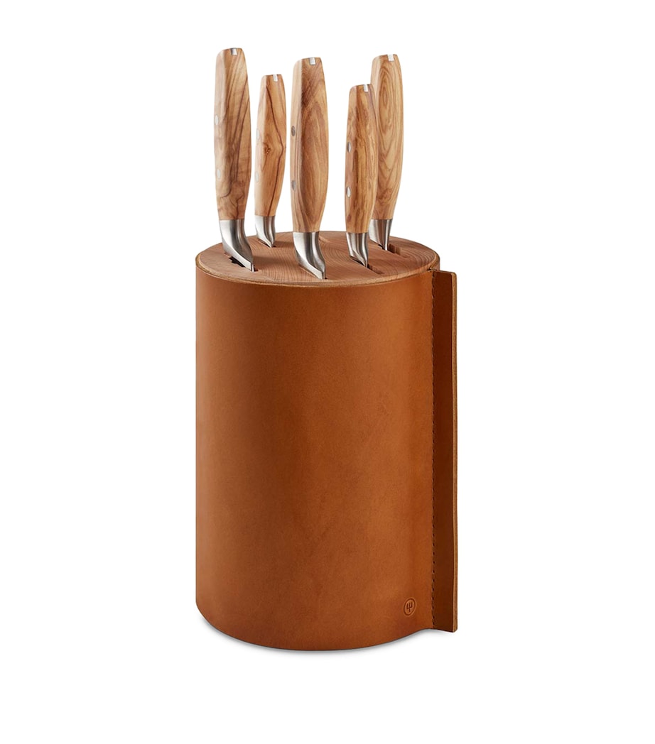 Wusthof 5-piece knife set with olive wood handles and block (British brand)