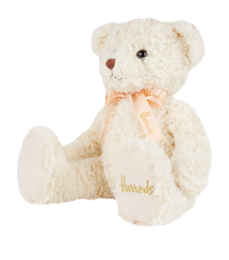 Plush Soft Toy Bear with Golden Thread Detailing and Satin Bow