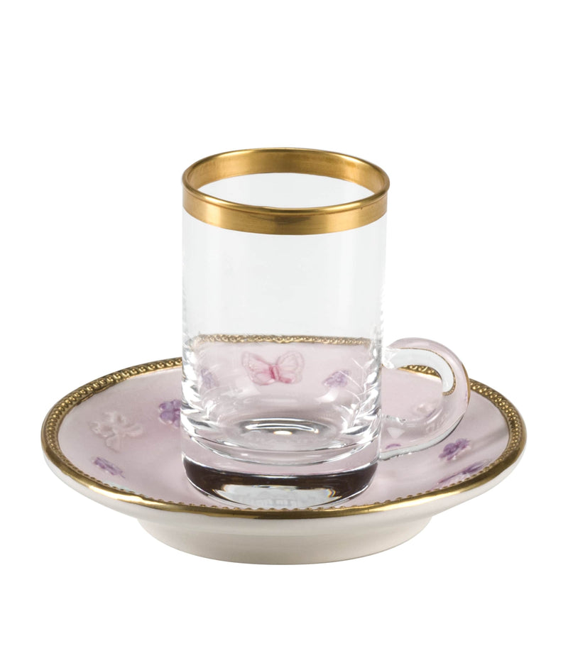 VILLARI Butterfly Green teacup and saucer set (British brand)