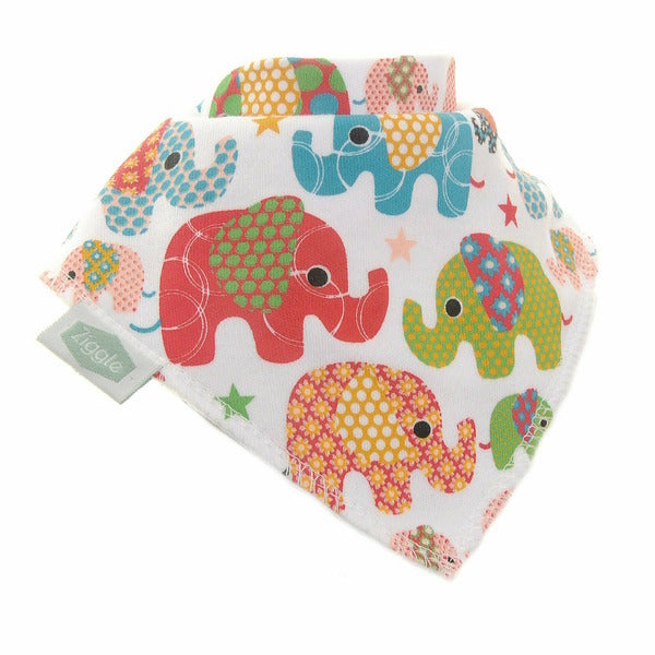 Ziggle Bandana Dribble Bib Multicoloured Ethnic Elephants (British brand)