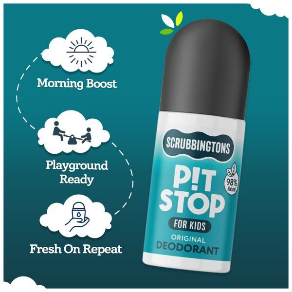 Scrubbingtons Pit Stop Kids Deodorant Original Fresh 75ml x 4 (British brand)
