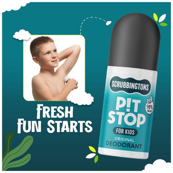 Scrubbingtons Pit Stop Kids Deodorant Original Fresh 75ml x 4 (British brand)