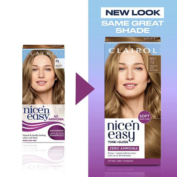Clairol Nice'n Easy Semi-Permanent Hair Dye Med Ash Blonde - British product