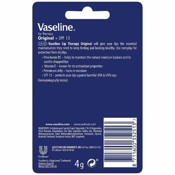 Vaseline Lip Therapy Original Stick 4g (British brand)