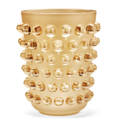 Extra Large Gold-Hued Crystal Vase with Textured Design, 31cm Height