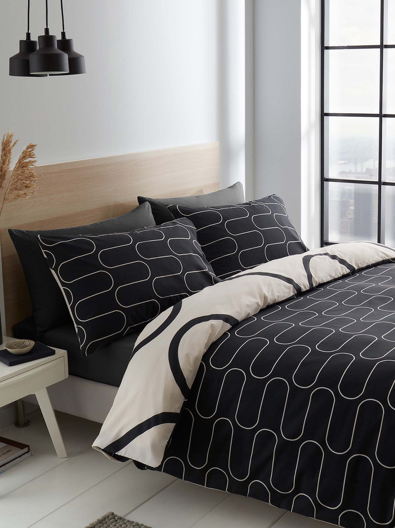 Catherine Lansfield Natural Linear Curve Geo duvet cover set - British product