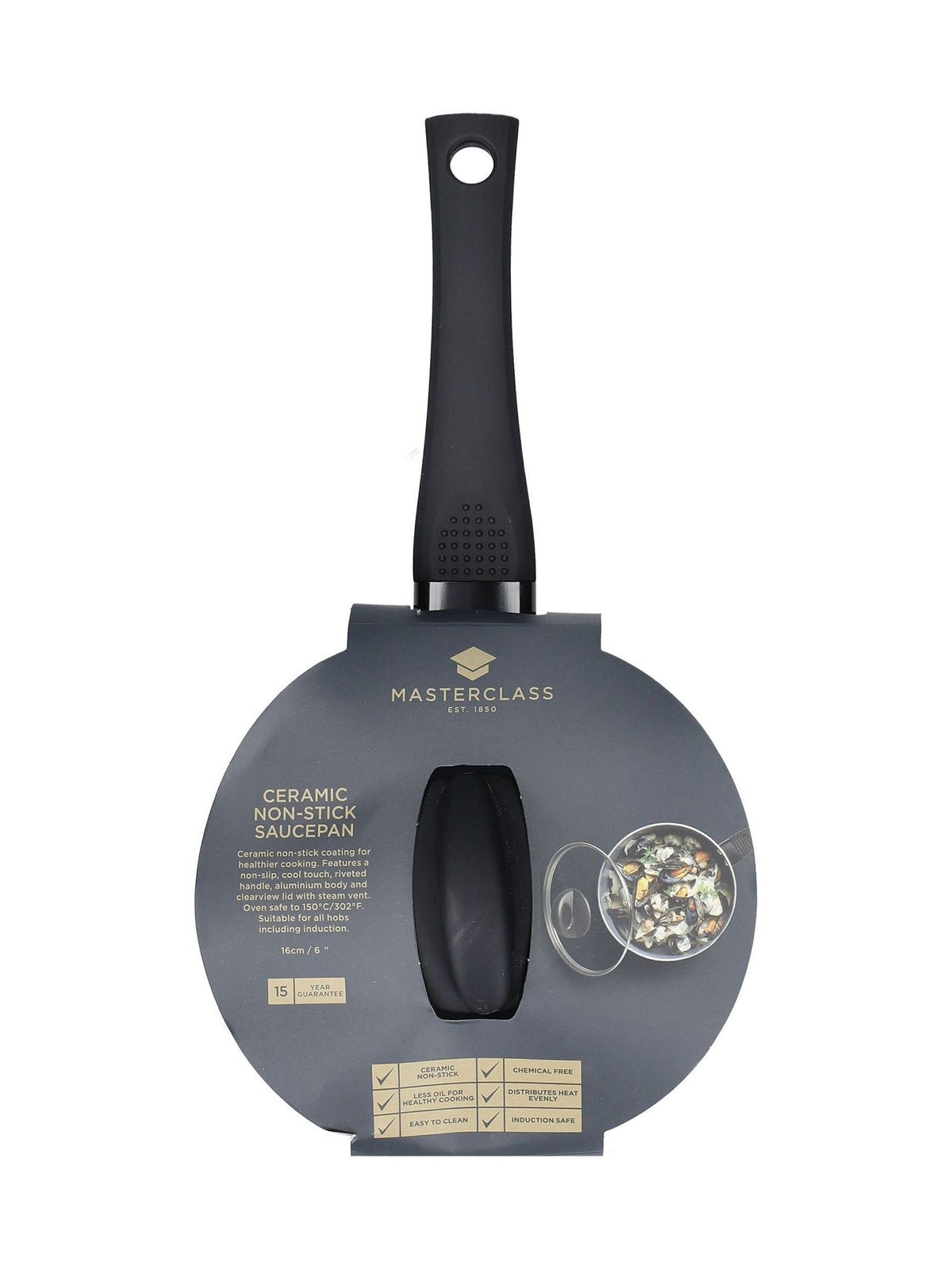 Masterclass Grey ceramic coated saucepan 16cm, imported from the UK