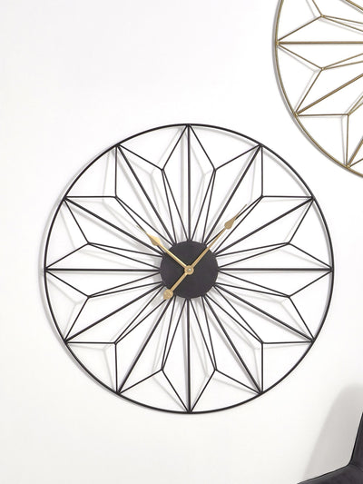 Pacific Black Black & Gold Metal Geometric Design Round Wall Clock